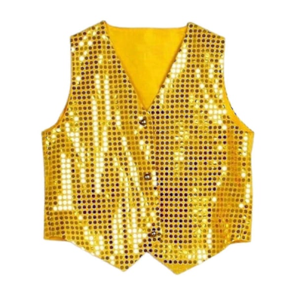 Glitterliivi juhliin, unisex, värikäs, lapsille, hihaton, paljettiliivi - täydellinen keltainen Yellow 2XL