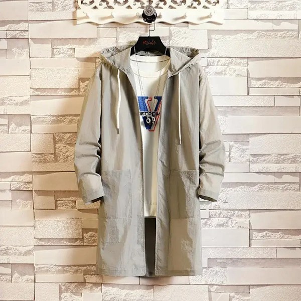 Menn Vår / Sommerhugget Middels Lengde Trench Coat Loose-Fit Trendy Allsidig Sol Beskyttelse Jakke HVIT XL