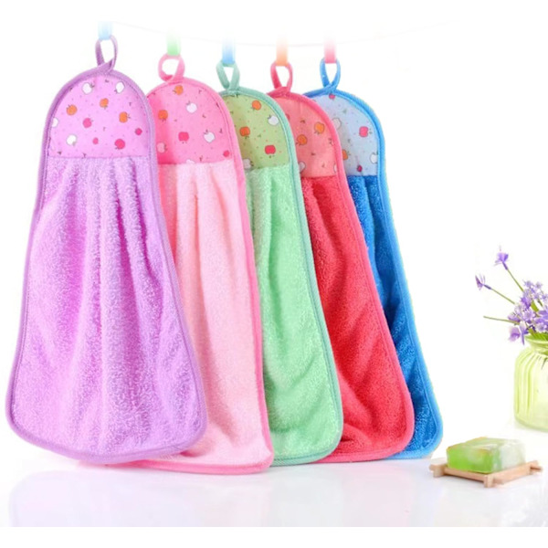 Set med 5 mjuka handdukar för kök eller badrum, Coral Fleece T