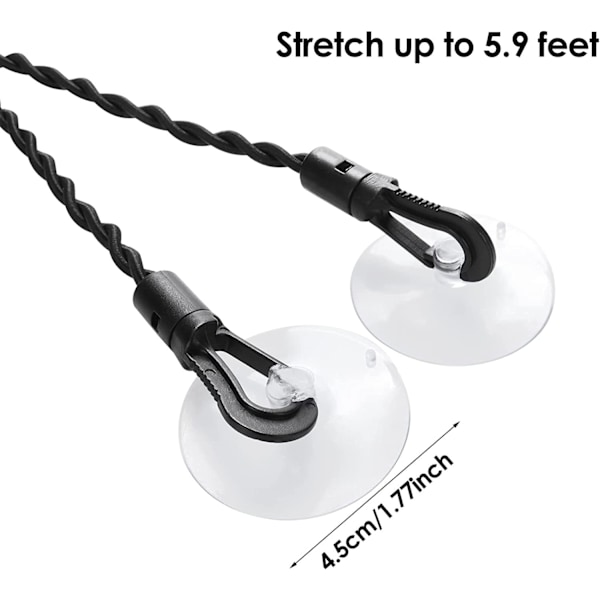 Elastisk klesvaskesnor, 2-delt sett med 1,5 m + 3 m reisesnor, side