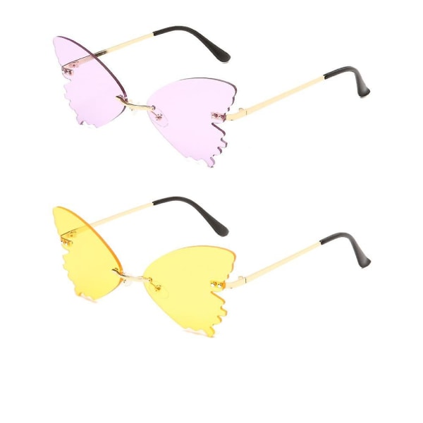 2-delade fjärilssolglasögon utan båge överdimensionerade glasögon metallram solglasögon för män och kvinnor (pur
