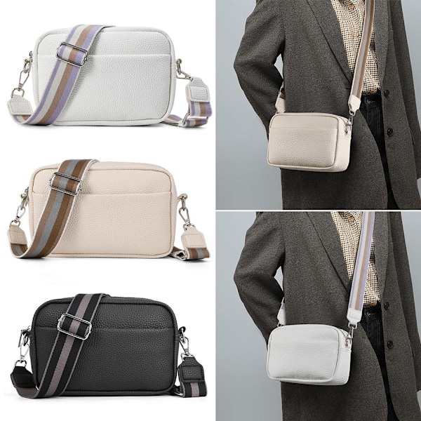 Crossbody-veske for kvinner Klassisk skulderreimveske med bredt bånd Crossbody-veske med glidelås Hvit White