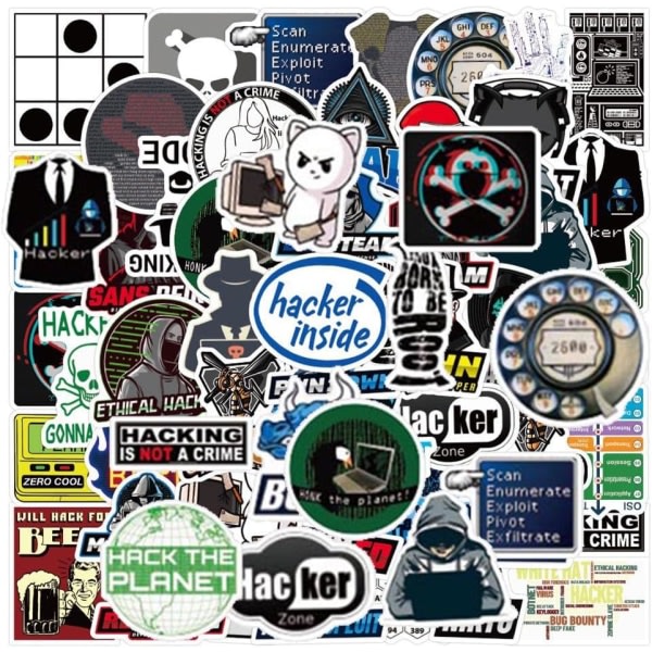 CQBB Hacker-klistermærker | 50 stk. Hacker-klistermærker i vandtæt vinyl til vandflasker, bærbare computere, biler, bagage, kopper, computere, mobiltelefoner, skateboards og dekoration