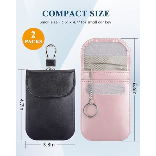 2-pak Faraday-nøkkelbeskyttelse, Anti-Tyveri Faraday-poser, RFID-signalblokkerende etui for bilnøkler, liten størrelse 3,3 tommer x 4,7 tommer