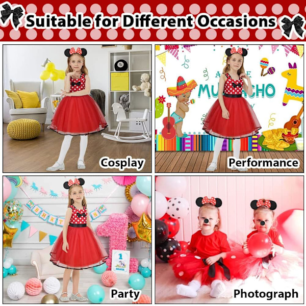 Polka Dot Hiiren Asu Toddler-Tytöille, 4-osainen Setti, Täydellinen Halloweeniin & Juhliin 100 cm