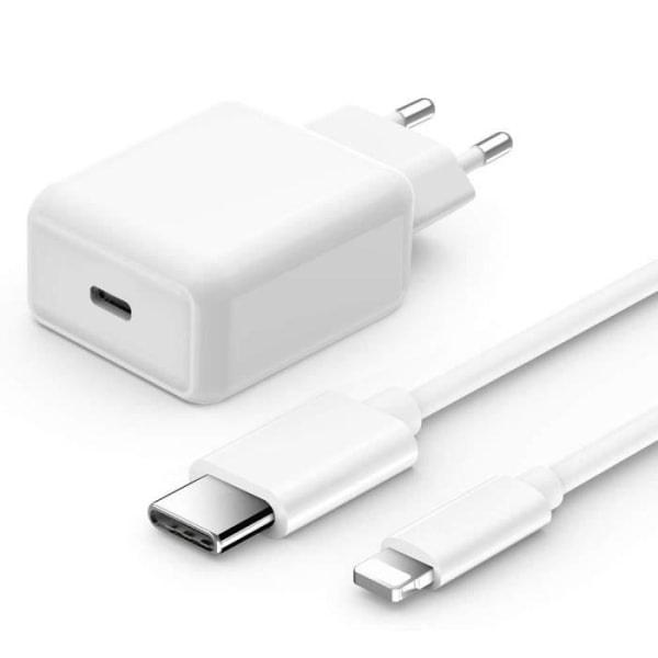 CQBB USB-C snabbladdare + 2 meter kabel för iPhone 14 Pro Max 14 Plus - Vit