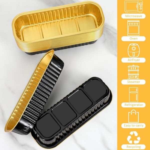 Brödbakform - brödform - 50-pack mini-limpformar med lock och skedar - Rektangulära foliebakformar - Svart - 17x5.6x2.5cm