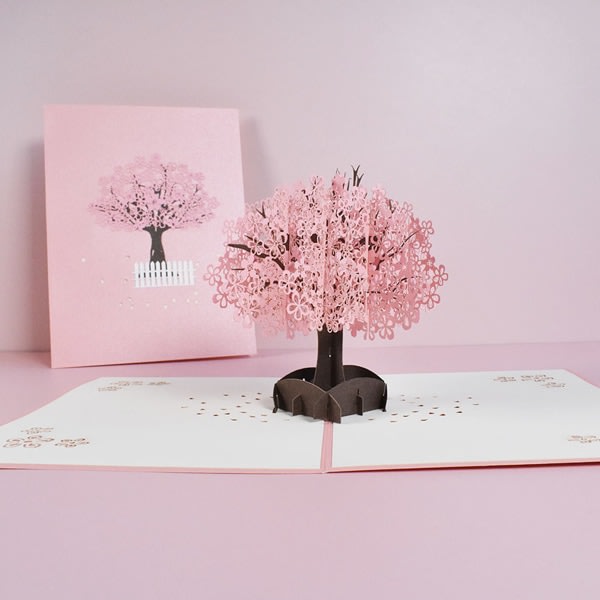 CQBB Paper 3D Peach Blossom Pop Up Card, för alla hjärtans dag, vår,