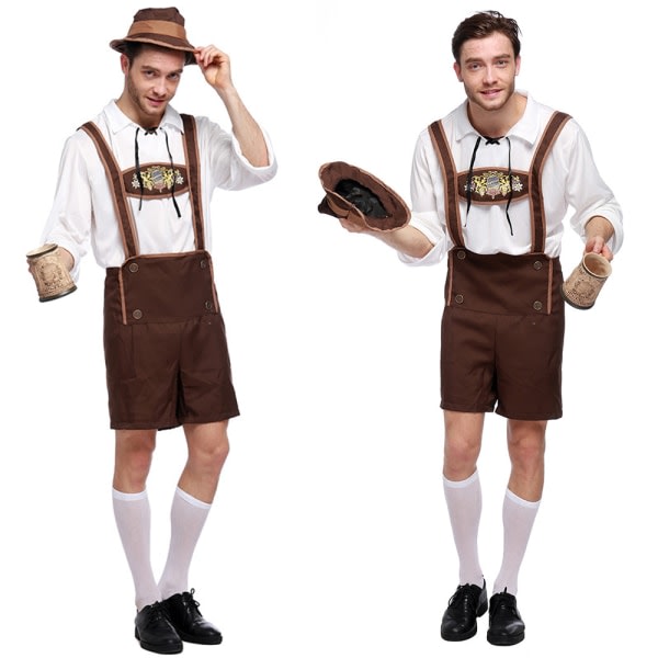 Män bayerska Lederhosen tyska Oktoberfest traditionella shorts L SQBB