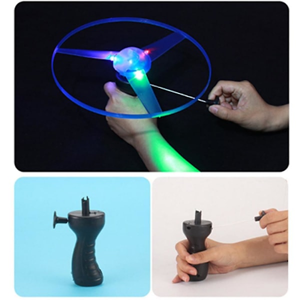 3 st LED-upplysta Flygande Skivor Propeller Helikopter Leksaker Dragsnöre Flygande Tallrikar UFO Snurrande Topp Leksak Barn Utomhus Roligt Spel [DmS]