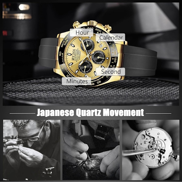 Avslappet Herre Kvartsklokke Mote Rustfritt Stål Armbåndsur Lysende Analogt Armbåndsur Vannresistent Dato Kalenderklokke Gull Svart a Gold black a