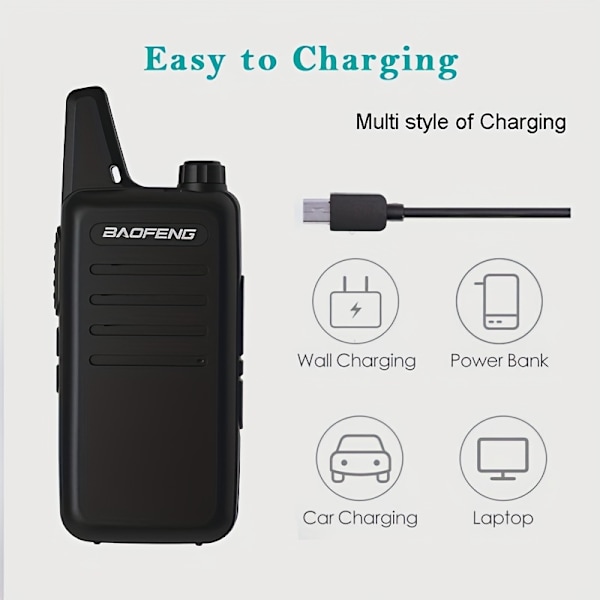 2st Baofeng VT-C2 UHF Vaellus Mini Walkie Talkie 2 Watin Mini Walkie Talkie Joululahjaksi Musta