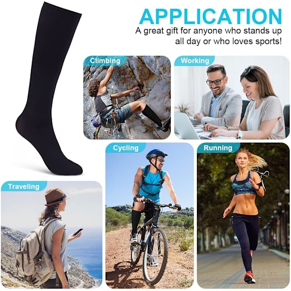 Kompressionsstrømper, 6 Par 15-20 mmHg Kompressionsstrømper til Kvinder og Mænd, Kompressionsstrømper til Atletik, Cykling, Løbetræning, Flyrejser (L/XL, Sort) black 6#L/XL