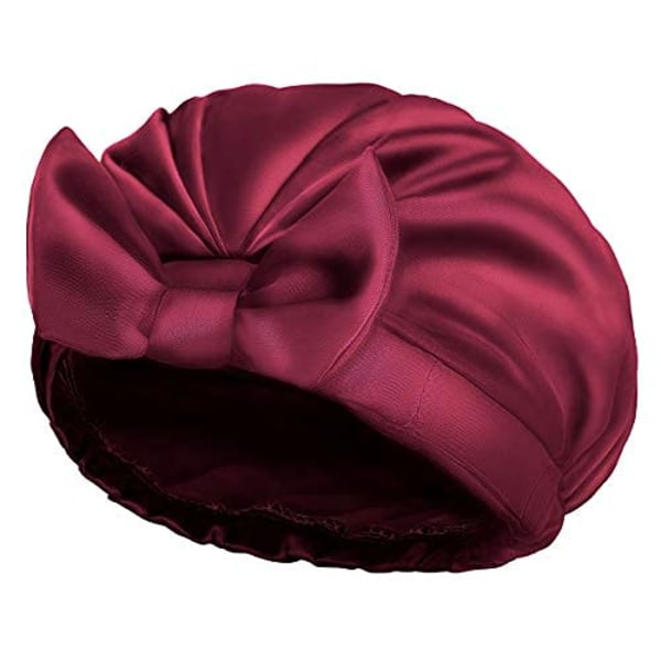 Extra stor cap, rosett dubbellager återanvändbara badhårmössor med silkeslen satin för kvinnor (röd)