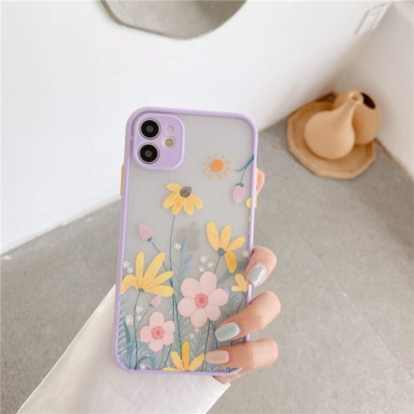 SQBB Kompatibel med iPhone 11- case för genomskinligt blommönster Frostad PC-baksida 3D-blommiga tjejer kvinna och mjukt TPU- case(11proMAX, blå)