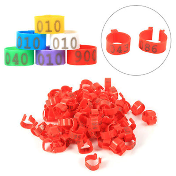 100X 16 mm Clip On Ben Band Ringar för kycklingar Ankor Höns Poultr Red SQBB