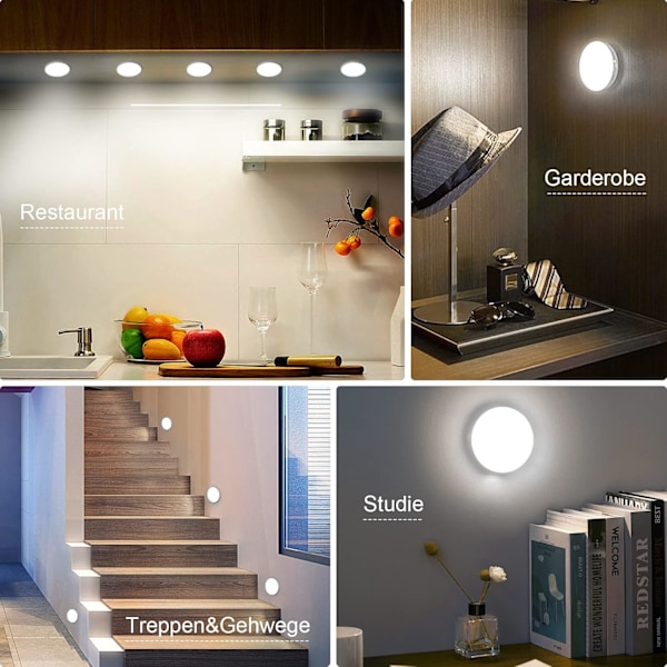6 st Inomhus Rörelsesensor Nattlampor, USB Laddningsbar LED för Trappor Cold White, 6 pcs