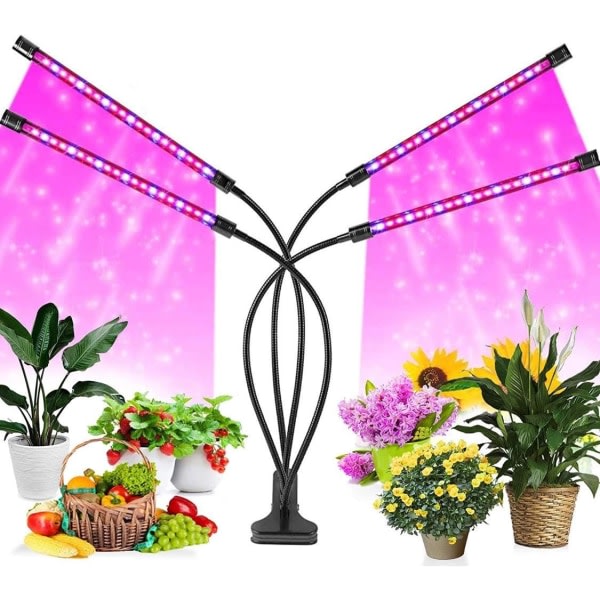 Anläggningsvärmelampa Plant Fill Light 4-clips Röd Blå Dimning Full Spectrum Grow Light med fjärrkontroll Fyrrörs USB Plant Lampa (EU-förordning)