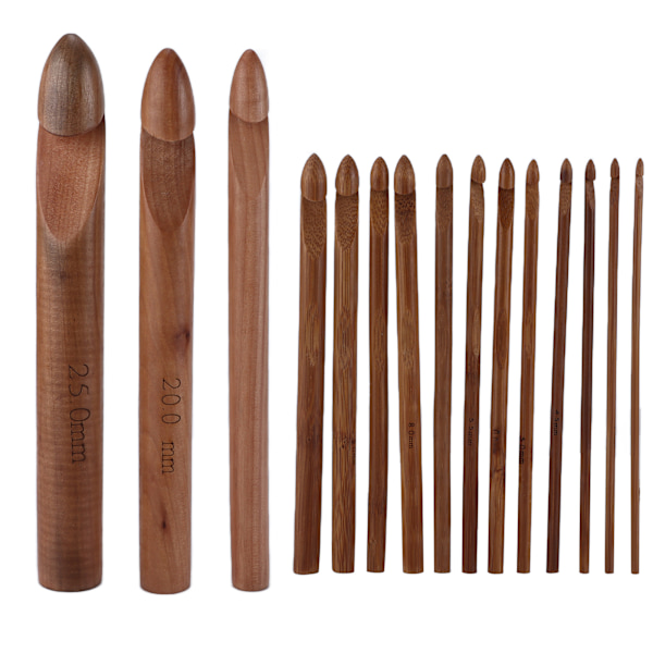 15 st virknålar 20 cm kolsyrade stora ergonomiska extra tjocka bambu virknålar för nybörjare virkare