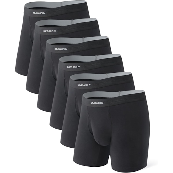Herreunderbukser ComfortSoft Fugttransporterende, Åndbare Bomuldsboxershorts til Mænd 6-pakke Sort L Black L