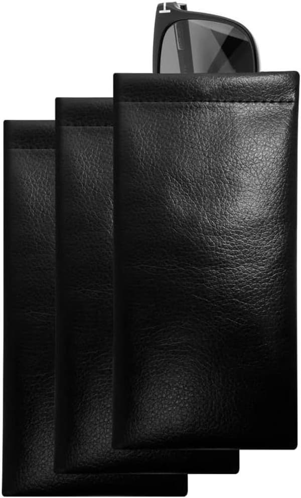 Mjukt glasögonfodral - Bärbart & Mångsidigt - 3-pack - Svart - PU-läder - Hög kvalitet