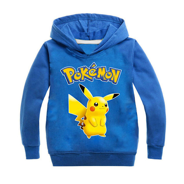 Tegnet Pikachu Langærmet Hoodie til Børn Trøje Jumper Topper Blå blue 130cm