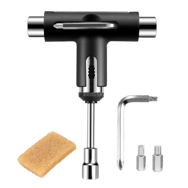Skate Tool Allt-i-ett multifunksjons Ratchet Skateboard Tool med Skateboard Griptape Eraser Kit