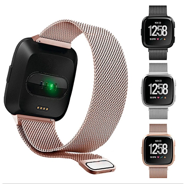 Metallinen ranneke Fitbit Versa 2 3 4 Lite Sense -kelloille, Milanese-tyyli, magneettinen lukko, Sense 2 -vaihtohihna, ranneke Fit Bit -kellolle, vaaleanpunainen Versa 2:lle