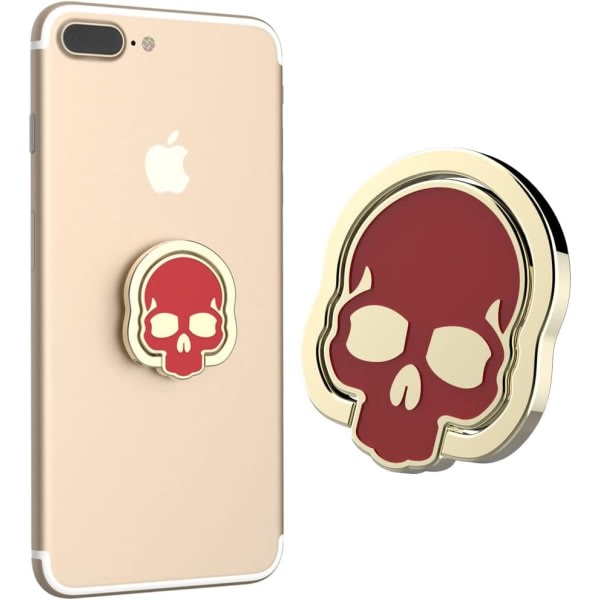 Skull Metal Mobiltelefonring, 360° rotation Magnetisk Ring Telefonhållare Mobiltelefon Ringhållare Smartphone för iPhone och phone case (röd)