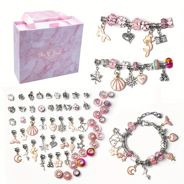 63 st armband handgjorda gör-det-själv, tecknade set, kreativt faux kristallarmband Utsökt presentförpackning Rosa