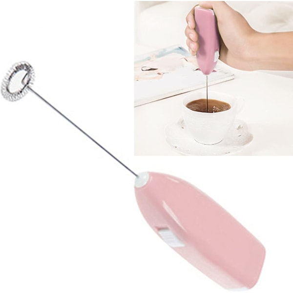 Elektrisk mjölkskummare, Batteridriven Visp för Kaffe Drycker (Rosa) Pink
