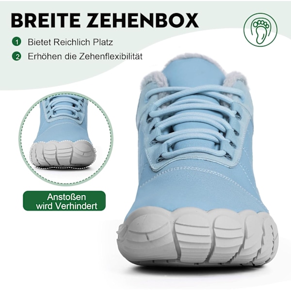 Vinter Barefoot Dame- og Herresko med Varmt For - Vandafvisende Trail Løbesko - Komfortable Vinterstøvler med Bred Tåboks Wb02 light blue 38 EU