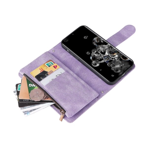 SQBB Case för Samsung Galaxy S20 Ultra 5g Läder Flip Case med kreditkortshållare Pengarficka Magnetiska knappar Case Kickstand Sho Purple A