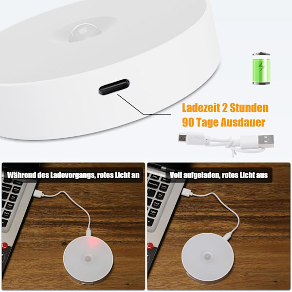 6 st Inomhus Rörelsesensor Nattlampor, USB Laddningsbar LED för Hall Warm White, 6 pcs