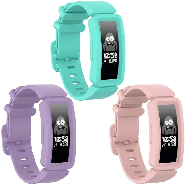 SQBB Wow 3-persika+blått+lila Kompatibel med Fitbit Ace 2 band för barn 6+, mjukt silikonarmband Tillbehör Watch , Col