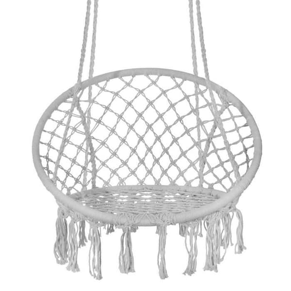 Hänggunga - SPRINGOS - Makramédesign - Komfort 150 kg - Perfekt för utomhusbruk - Grå/Gul Grå_max Grå