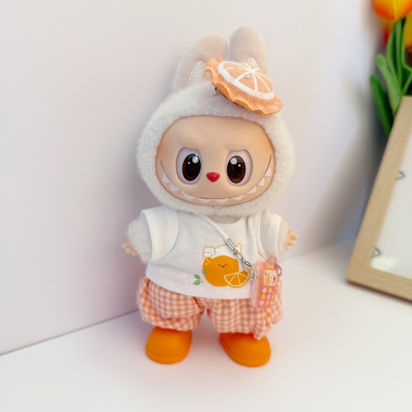 /NC/LABUBU KLÄDER, Labubu Baby Kläder, Bomulls Docktröja Julhatt Dockdräkt, Handgjorda Dockkläder Orange three-piece orange boots