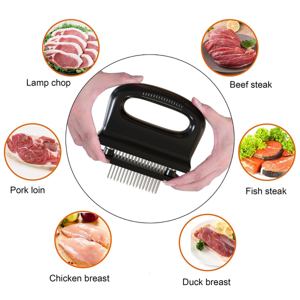 SQBB Köttmörare 48 ultraskarpa nålblad av rostfritt stål Mörning manuellt köksredskap för nötfläsk Nötstek