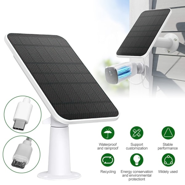 Solcellepanel 4W for Eufy Eufycam 2/2 Pro/2C/2C Pro/E Veggfeste med 3 meter strømkabel hvit 1 stk y