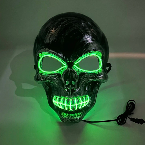 Klassisk Halloween Glödande Led Evil Skull Head Mask Ljus Upp Skräck Mask Kostym Kostym Skelett Mask Rekvisitar 09