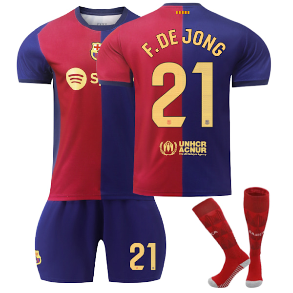 Barcelona Hemma Barn Fotbollströja 2024-2025 Hemmaplan F.DE.JONG Nr 21 - Strumpor 3XL No. 21 - Socks 3XL