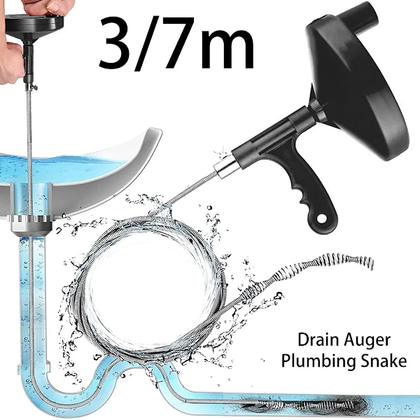 VVS Snake Drain Heavy Duty Röravloppsrengörare för badkar Handfat Köksdusch Återanvändbar täppborttagare med halkfritt handtag