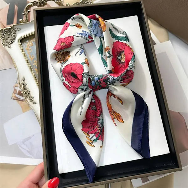 Luksuriøs trykt silkeskjerf for kvinner, vårhalsslips, sjal, wraps, kvinne 70 cm hårhåndklede, hijab, bandana FJ780-2