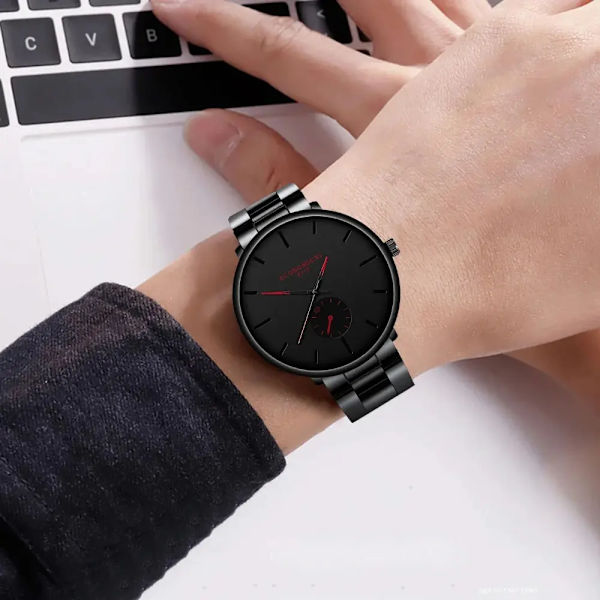 3 stk. Mænds Casual Enkel Forretning Tre-Øjede Digitale Pegere Stål Rem Kvarts Ur Mode Luksus Halskæde Armbånd Sæt JHE111-SG-TZ01