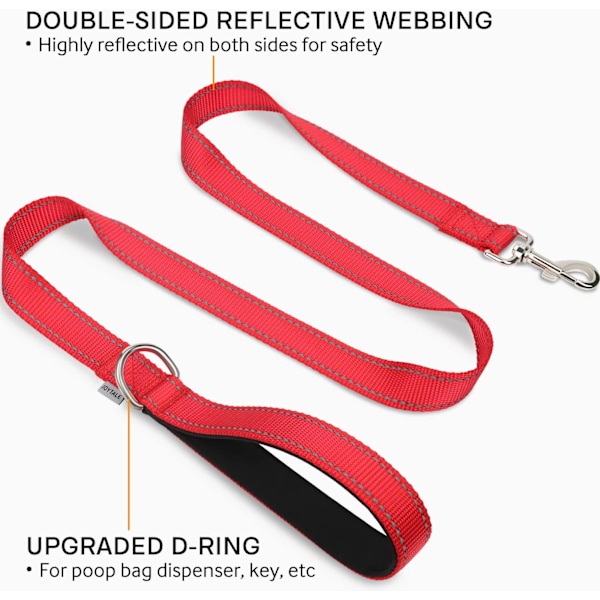 Reflekterende Hundeleie, Polstret Håndtak Nylon, 4FT Rød for Mellomstore & Store Hunder Red 4 ft Standard