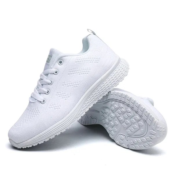 Kvinner Casual Sko Mote Pustende Turgåing Mesh Plattsko Sneakers Hvit Kvinnelige Skodor A08Hvit 36