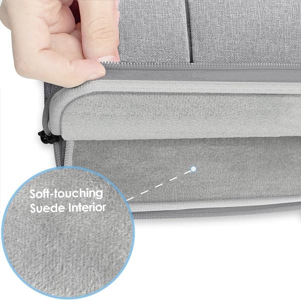 15,3-tums laptopfodral, vattentät canvas, vadderat mockafoder, tillbehörsfickor, för MacBook Air, hem, kontor och resor, grå