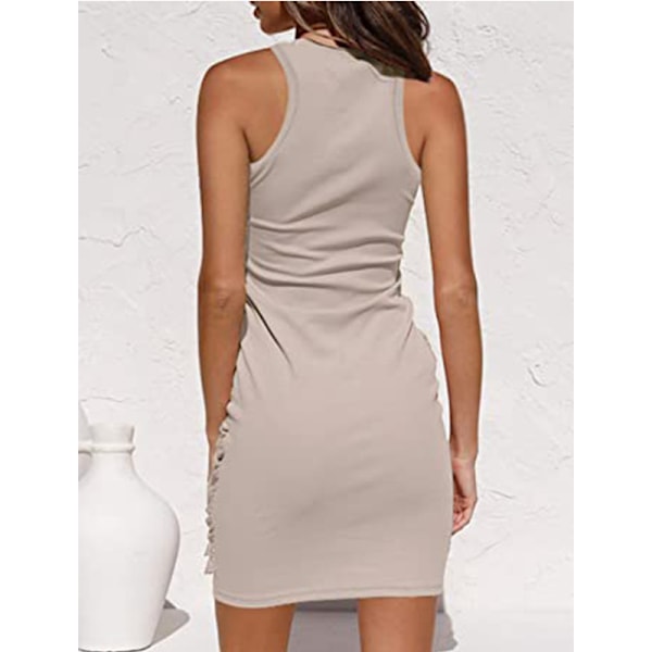 2023 Damer sommer Casual ermeløs strandtankkjole Bodycon Ruched minikjoler Apricot XL Apricot XL