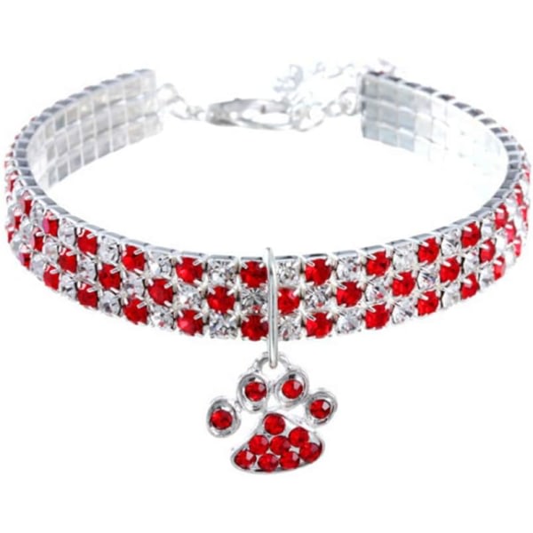 CQBB Djurhalsband med diamanter - Justerbart - Elastiskt hjärtklohänge - för katt och hund - Litet djurhalsband