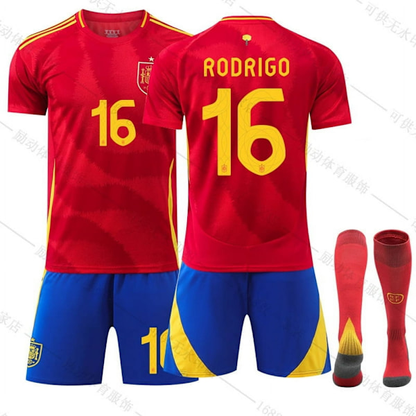 2024 Spansk Hjemme Europacup Fotballsett Jersey Nr 7 Morata 9 Kanada 19 Amal nr.16+sokker no.16+socks #xl